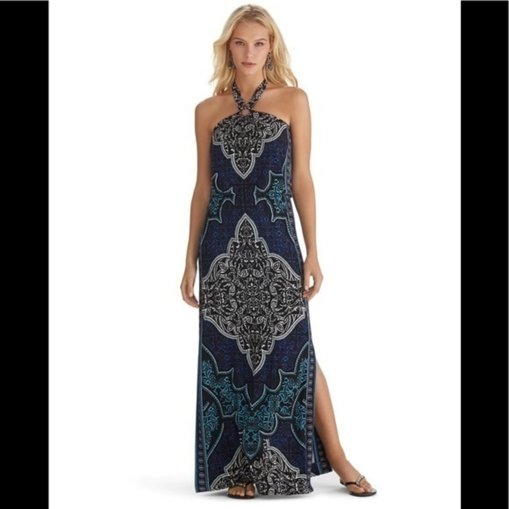 White House Black Market black/santorini halter maxi dress NWT size M